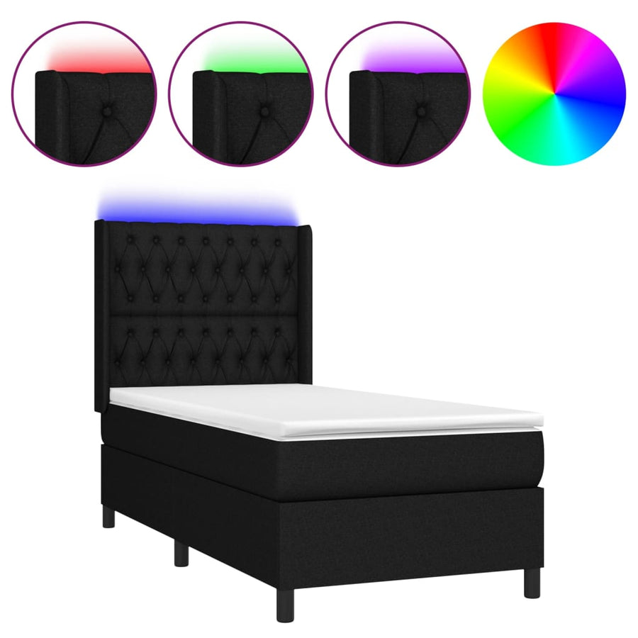 Boxspring Met Matras En Led Stof Zwart 90 x 200 cm Getuft ontwerp