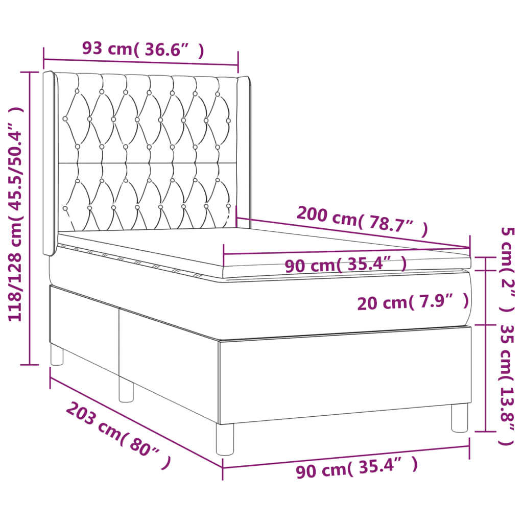 Boxspring Met Matras En Led Stof 80X200 Cm Donkerbruin 90 x 200 cm Getuft ontwerp