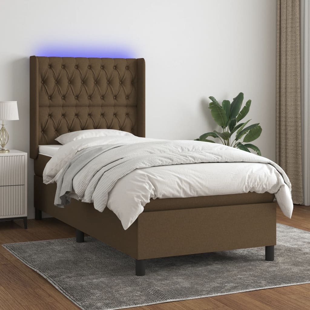 Boxspring Met Matras En Led Stof 80X200 Cm Donkerbruin 90 x 200 cm Getuft ontwerp
