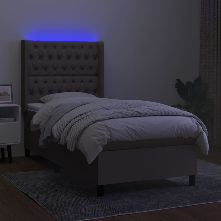 Boxspring Met Matras En Led Stof 80X200 Cm Taupe 90 x 200 cm Getuft ontwerp