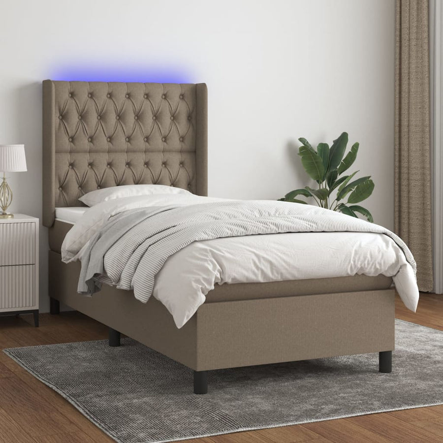 Boxspring Met Matras En Led Stof 80X200 Cm Taupe 90 x 200 cm Getuft ontwerp