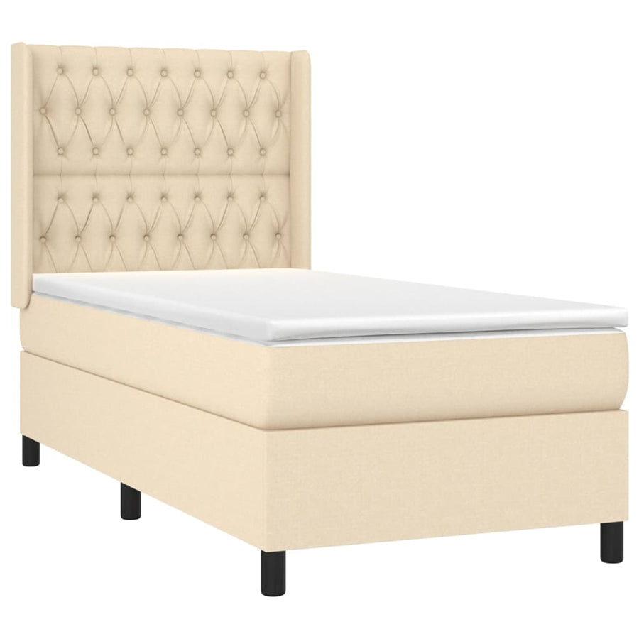 Boxspring Met Matras En Led Stof Kleurig 80X200 Cm Crème 90 x 200 cm Getuft ontwerp