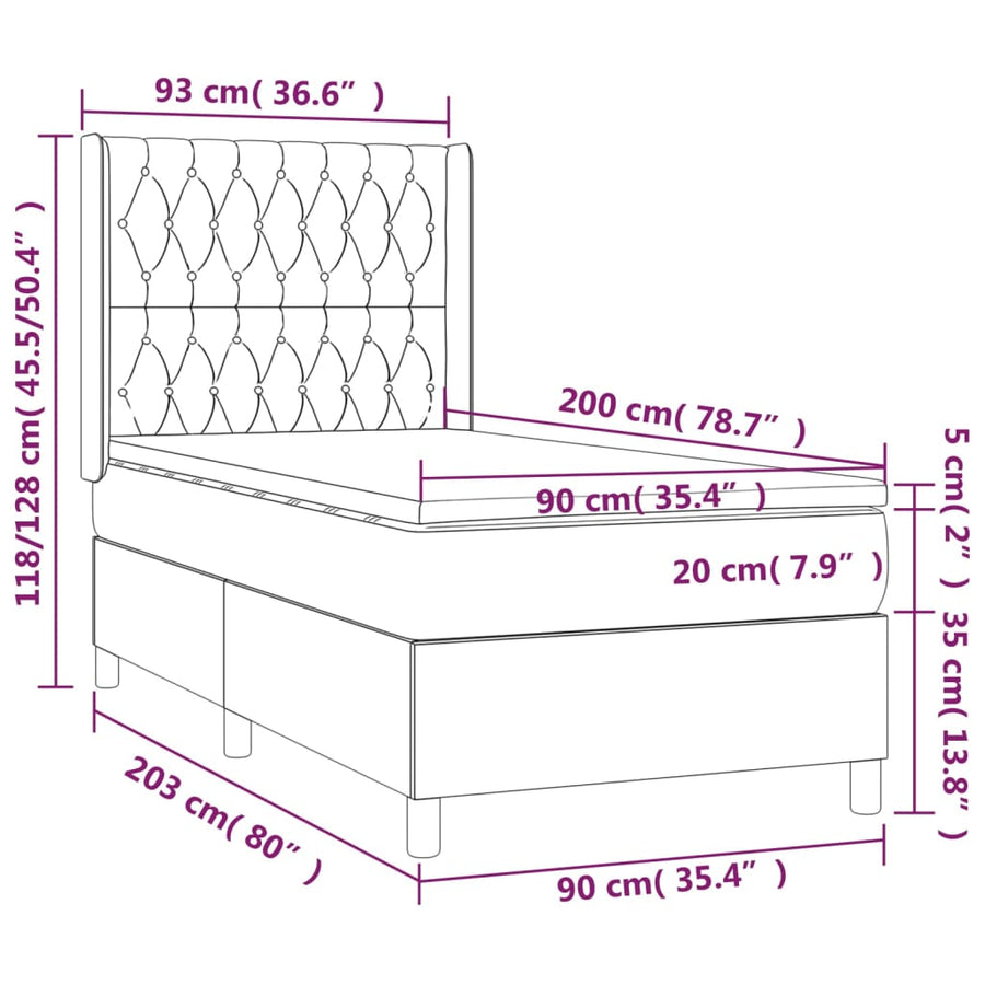 Boxspring Met Matras En Led Stof Kleurig 80X200 Cm Crème 90 x 200 cm Getuft ontwerp
