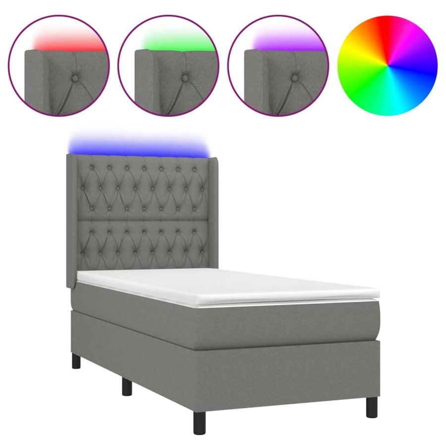 Boxspring Met Matras En Led Stof Donkergrijs 100 x 200 cm Getuft ontwerp