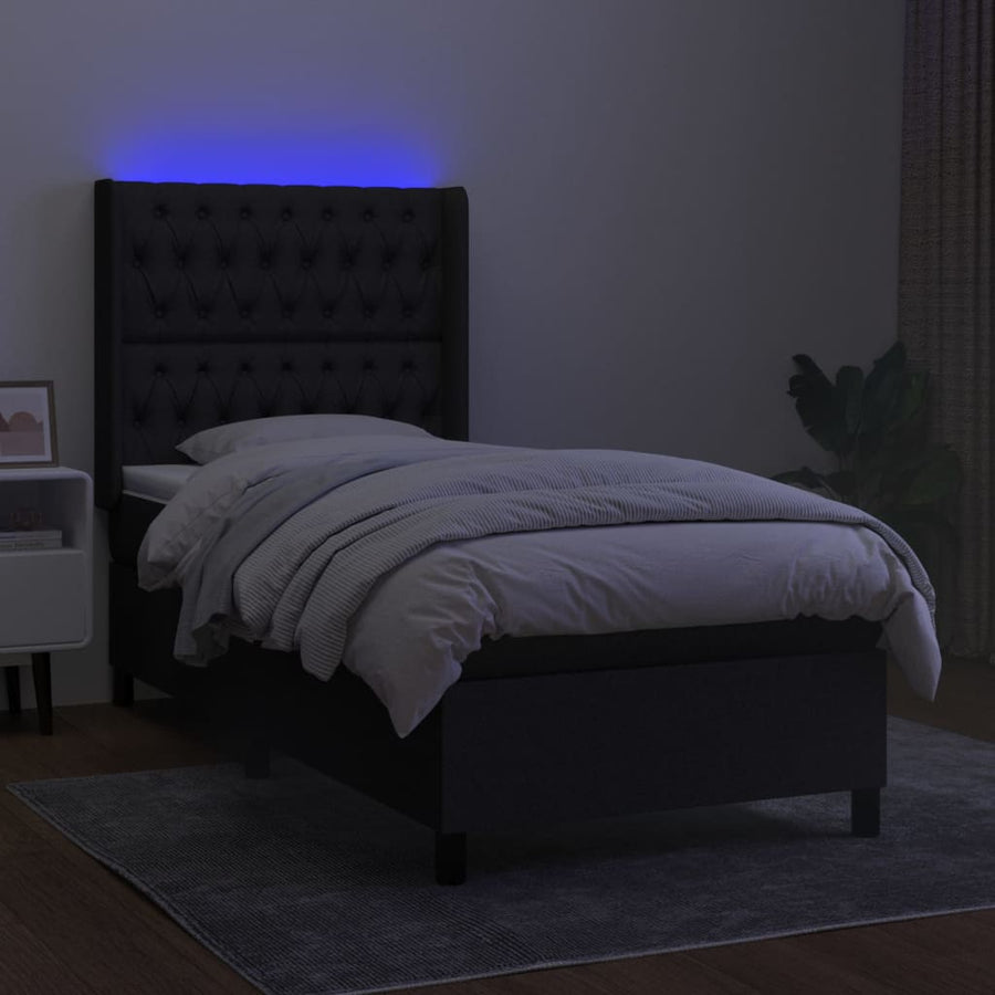 Boxspring Met Matras En Led Stof Zwart 100 x 200 cm Getuft ontwerp