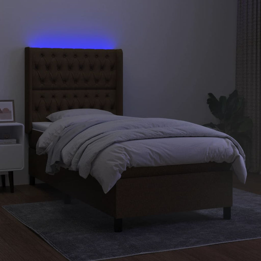 Boxspring Met Matras En Led Stof Donkerbruin 100 x 200 cm Getuft ontwerp