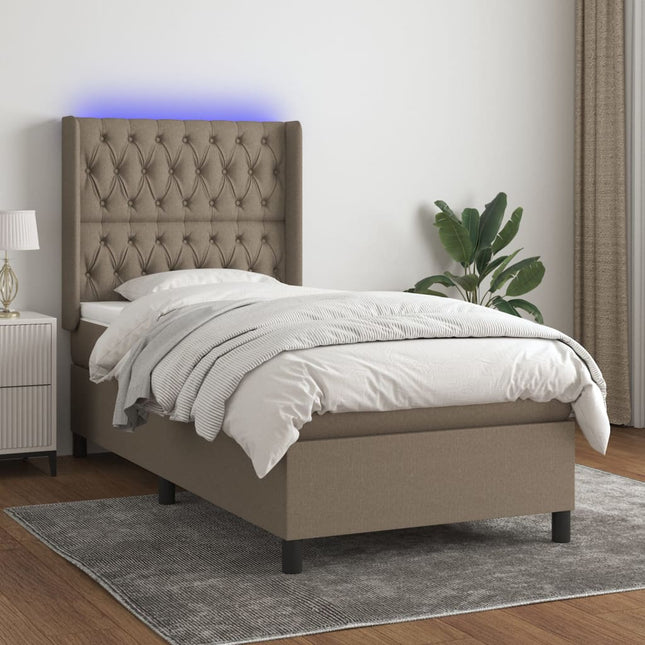 Boxspring Met Matras En Led Stof Taupe 100 x 200 cm Getuft ontwerp