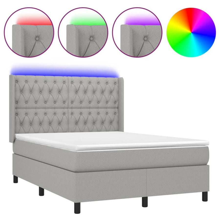 Boxspring met matras en LED stof lichtgrijs 140x190 cm 140 x 190 cm Lichtgrijs