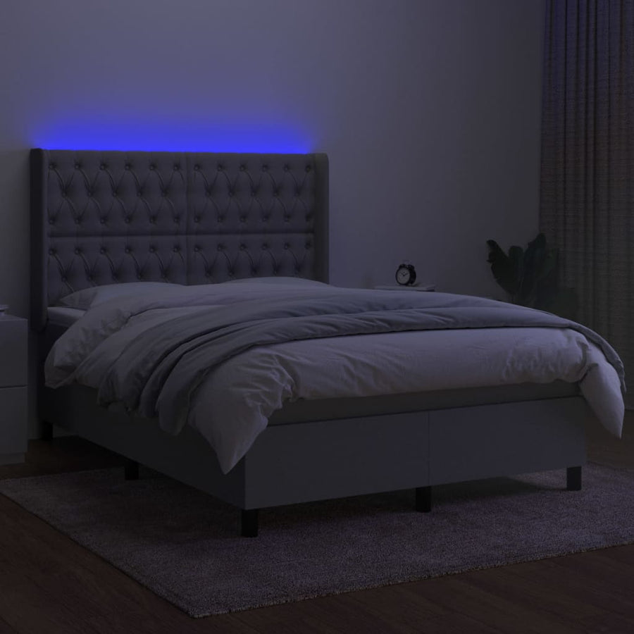 Boxspring met matras en LED stof lichtgrijs 140x190 cm 140 x 190 cm Lichtgrijs