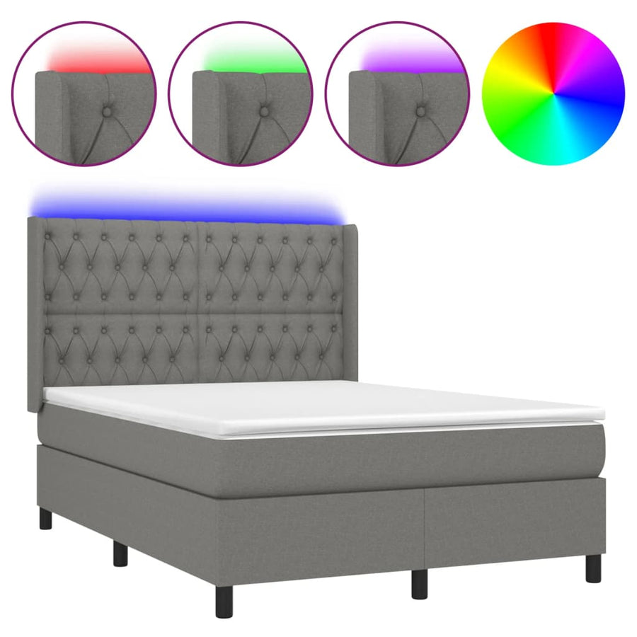 Boxspring Met Matras En Led Stof Donkergrijs 140 x 190 cm Getuft ontwerp