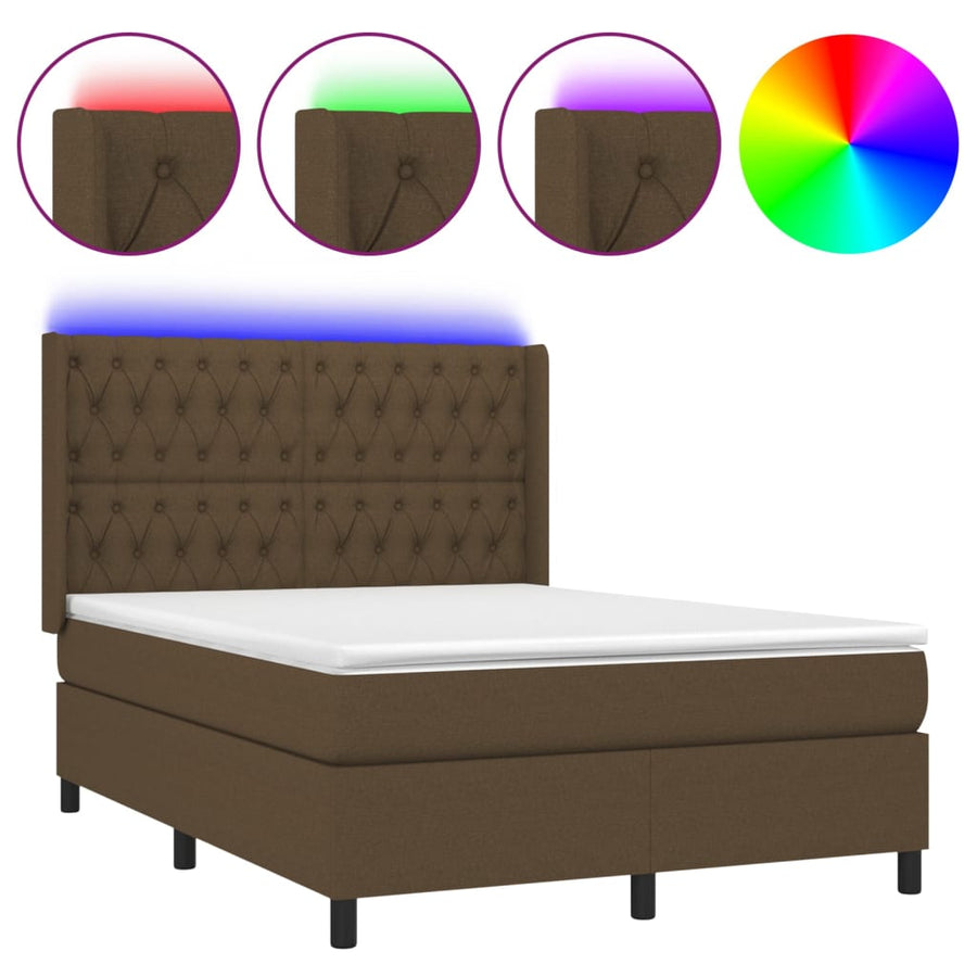 Boxspring Met Matras En Led Stof Donkerbruin 140 x 190 cm Getuft ontwerp