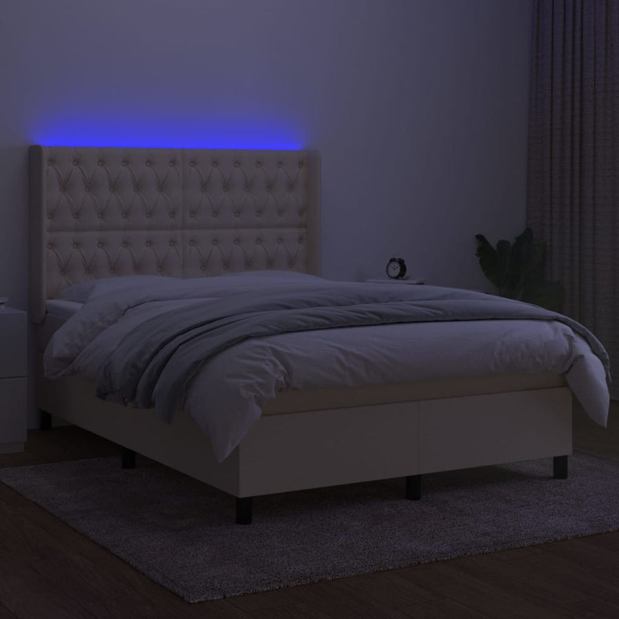 Boxspring met matras en LED stof crèmekleurig 140x190 cm 140 x 190 cm Crème