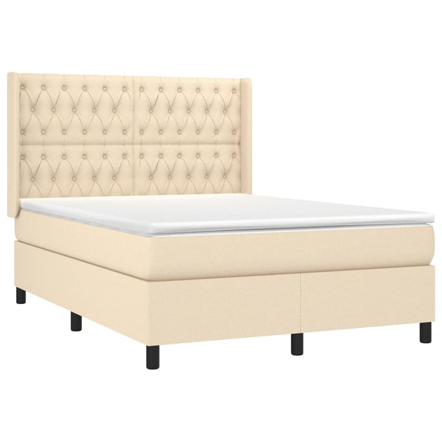 Boxspring met matras en LED stof crèmekleurig 140x190 cm 140 x 190 cm Crème