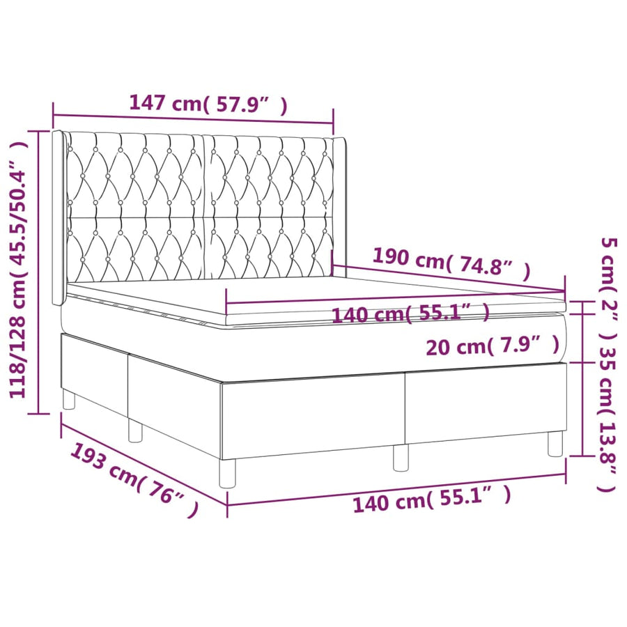 Boxspring met matras en LED stof crèmekleurig 140x190 cm 140 x 190 cm Crème