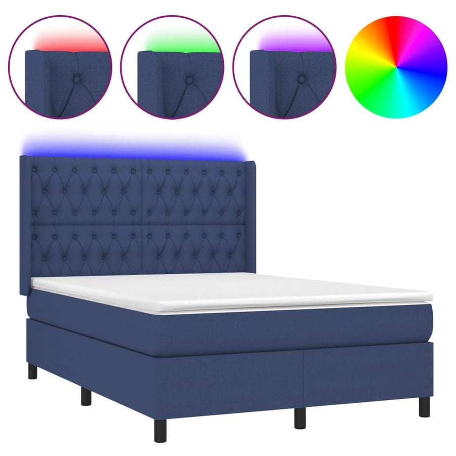 Boxspring Met Matras En Led Stof Blauw 140 x 190 cm Getuft ontwerp
