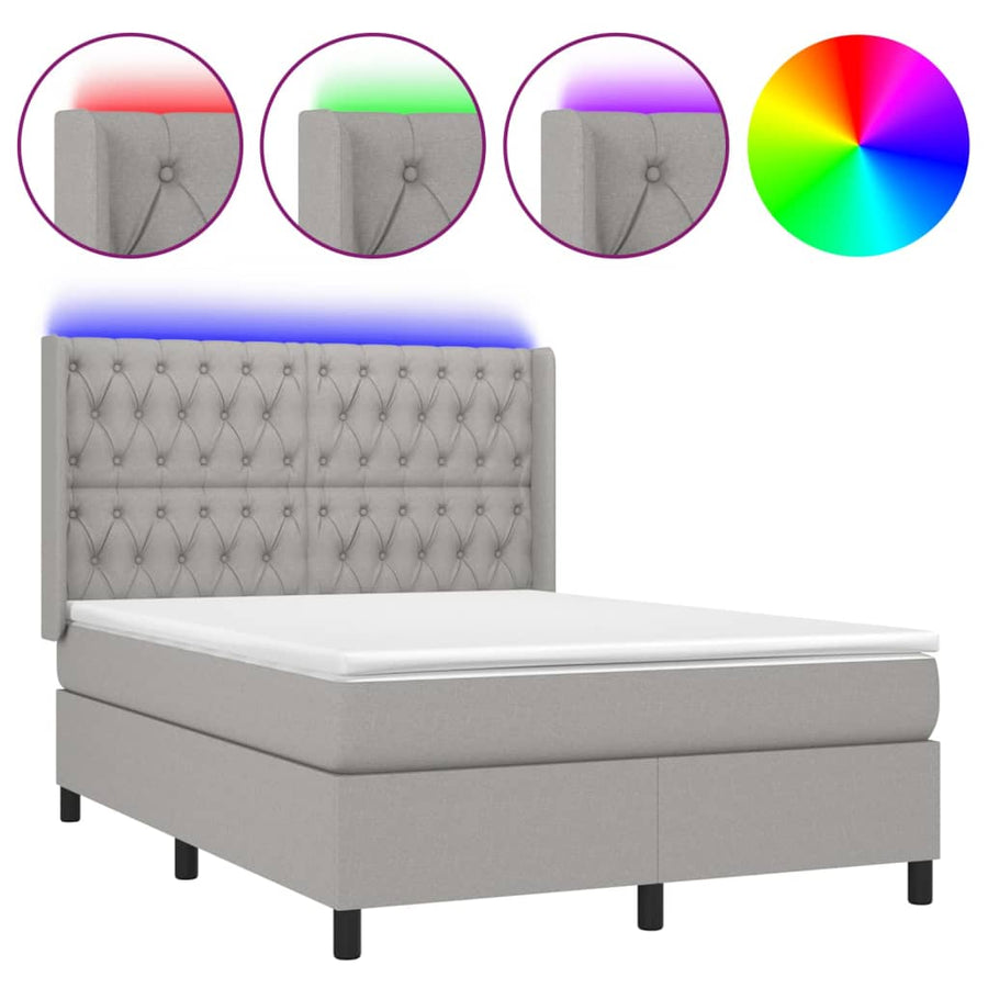 Boxspring met matras en LED stof lichtgrijs 140x200 cm 140 x 200 cm Lichtgrijs