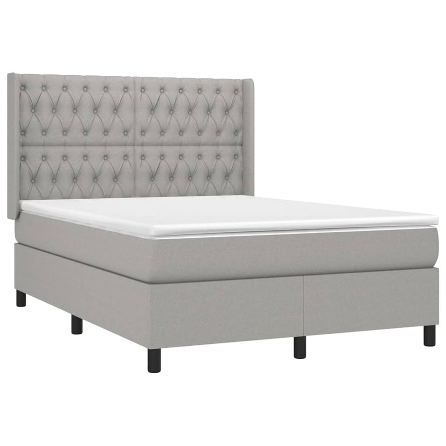 Boxspring met matras en LED stof lichtgrijs 140x200 cm 140 x 200 cm Lichtgrijs