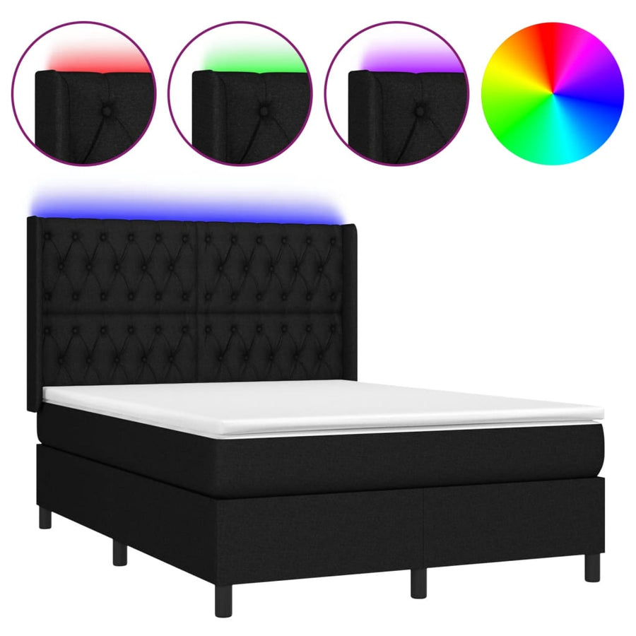 Boxspring Met Matras En Led Stof Zwart 140 x 200 cm Getuft ontwerp