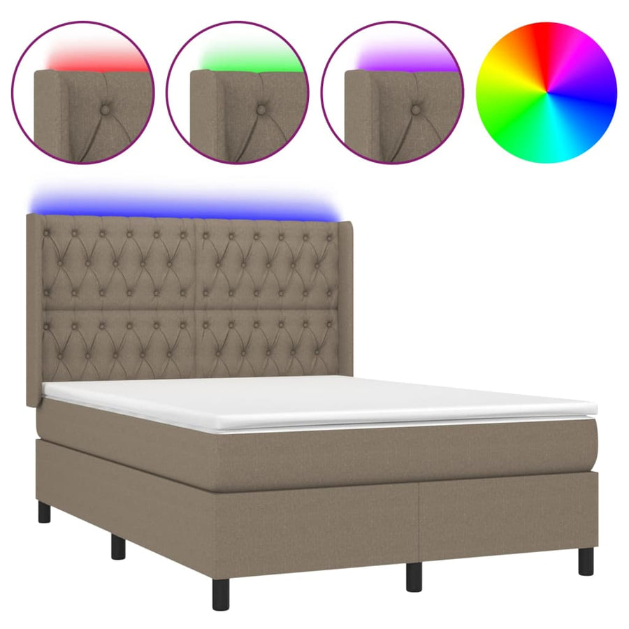Boxspring Met Matras En Led Stof Taupe 140 x 200 cm Getuft ontwerp