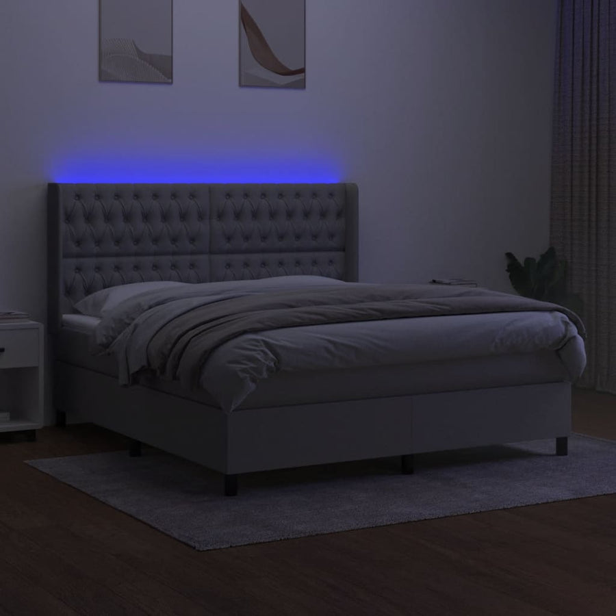 Boxspring met matras en LED stof lichtgrijs 160x200 cm 160 x 200 cm Getuft ontwerp