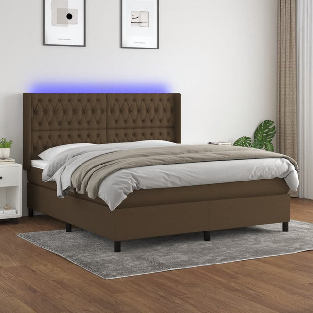 Boxspring Met Matras En Led Stof Donkerbruin 160 x 200 cm Getuft ontwerp