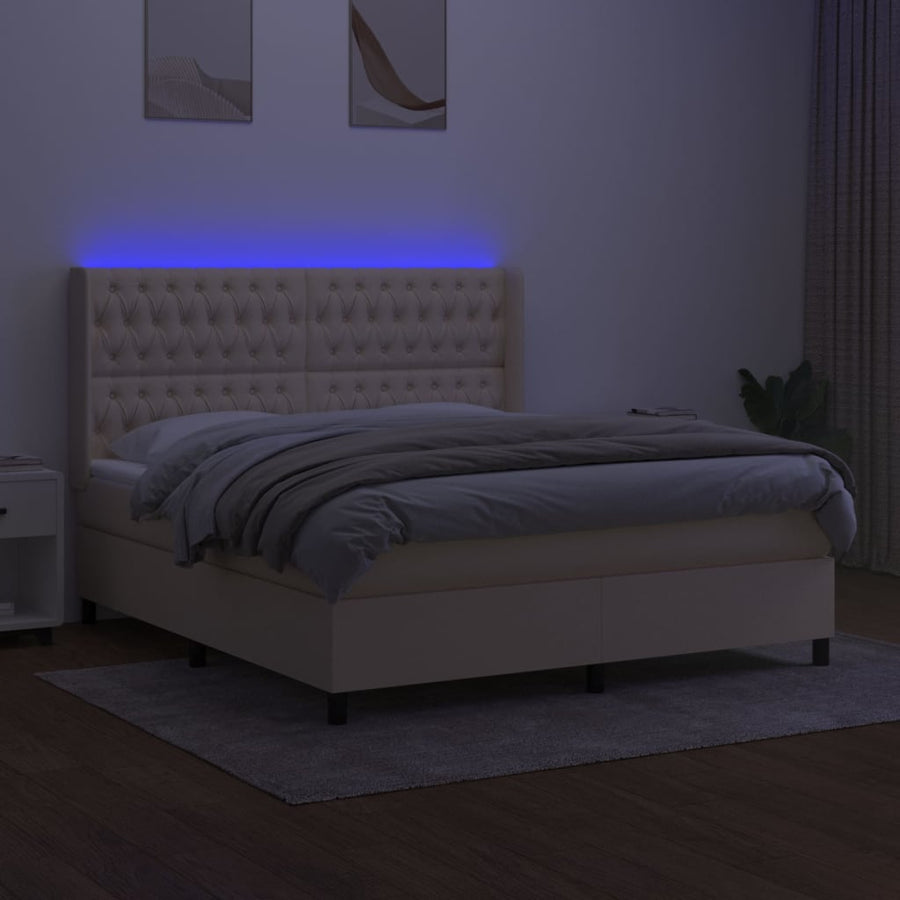 Boxspring Met Matras En Led Stof Kleurig Crème 160 x 200 cm Getuft ontwerp