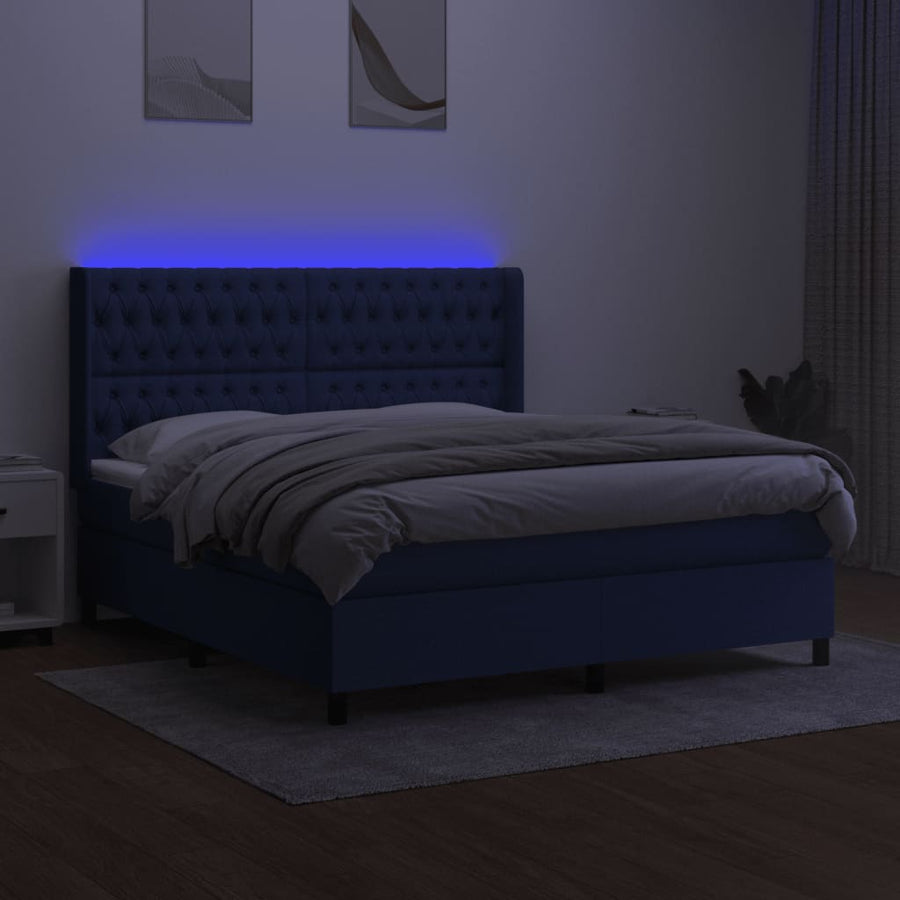 Boxspring Met Matras En Led Stof Blauw 160 x 200 cm Getuft ontwerp