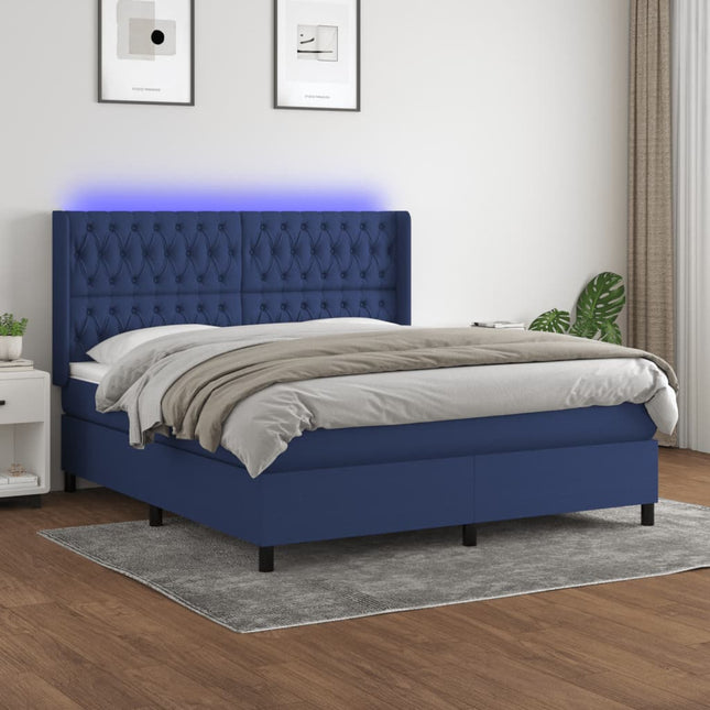 Boxspring Met Matras En Led Stof Blauw 160 x 200 cm Getuft ontwerp