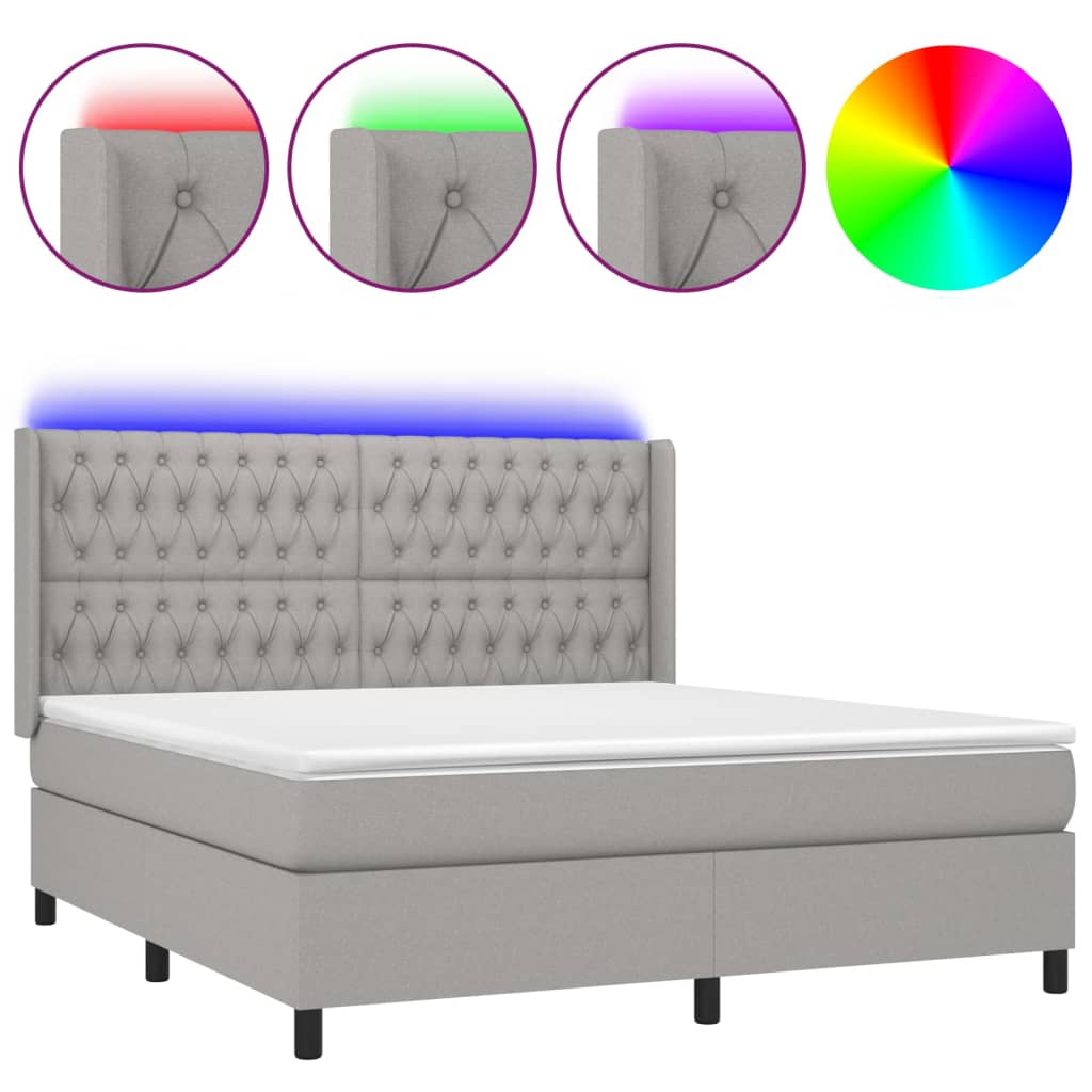 Boxspring met matras en LED stof lichtgrijs 180x200 cm 180 x 200 cm Getuft ontwerp