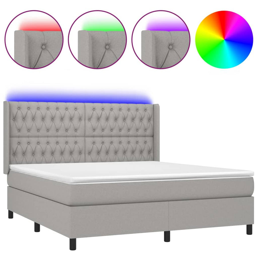 Boxspring met matras en LED stof lichtgrijs 180x200 cm 180 x 200 cm Getuft ontwerp
