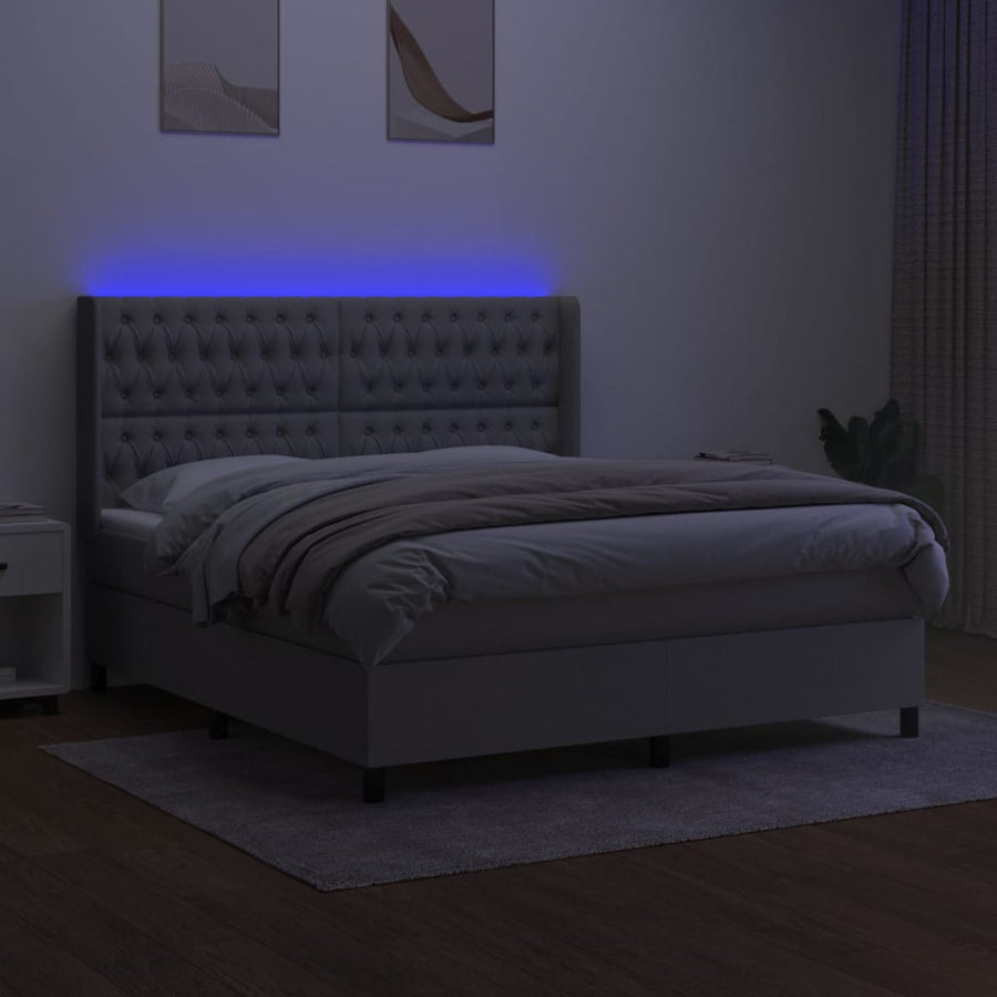 Boxspring met matras en LED stof lichtgrijs 180x200 cm 180 x 200 cm Getuft ontwerp