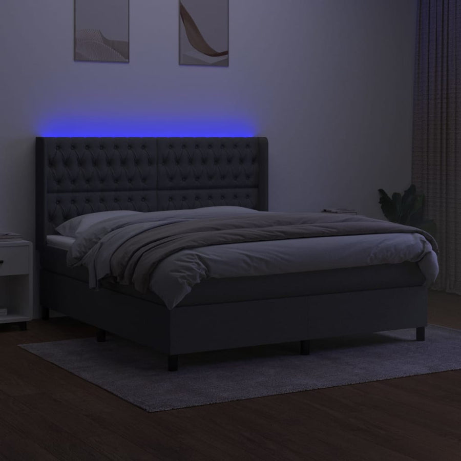 Boxspring Met Matras En Led Stof Donkergrijs 180 x 200 cm Getuft ontwerp