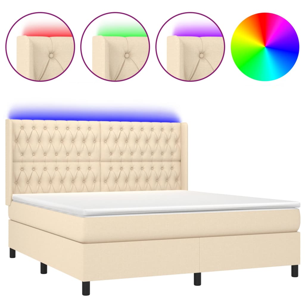 Boxspring Met Matras En Led Stof Crèmekleurig 180X200 Cm 180 x 200 cm Getuft ontwerp
