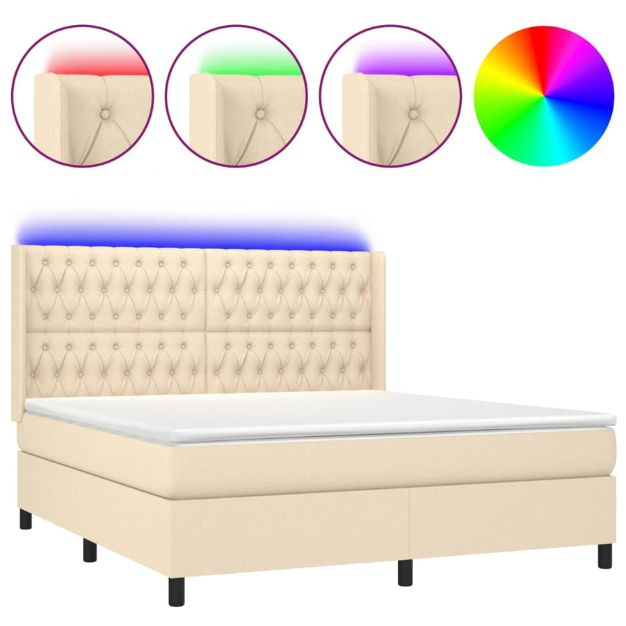 Boxspring Met Matras En Led Stof Crèmekleurig 180X200 Cm 180 x 200 cm Getuft ontwerp