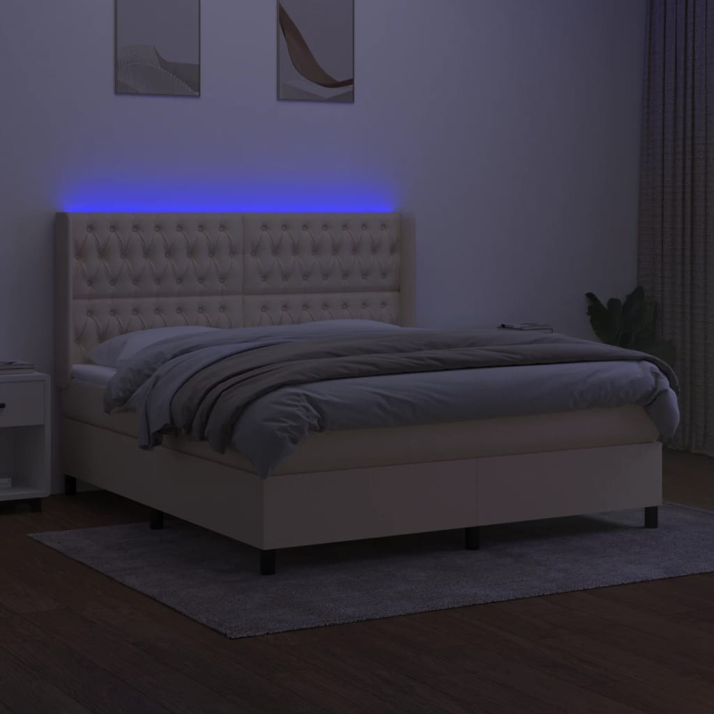 Boxspring Met Matras En Led Stof Crèmekleurig 180X200 Cm 180 x 200 cm Getuft ontwerp