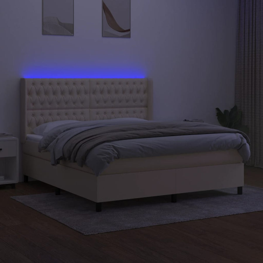 Boxspring Met Matras En Led Stof Crèmekleurig 180X200 Cm 180 x 200 cm Getuft ontwerp