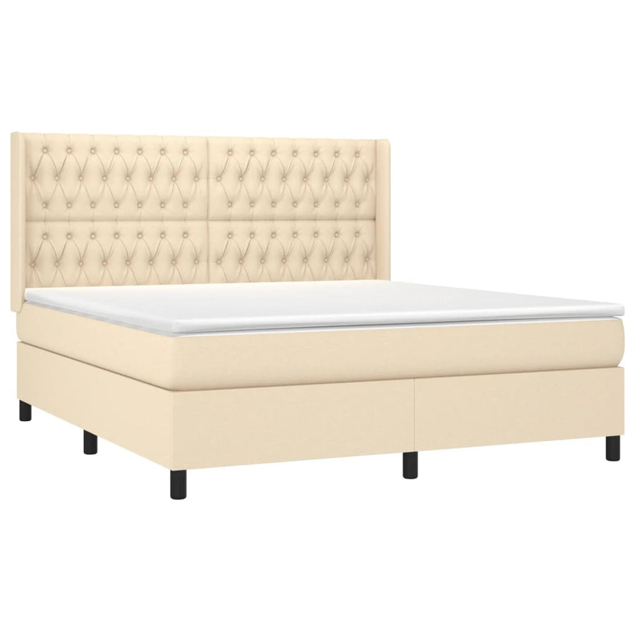 Boxspring Met Matras En Led Stof Crèmekleurig 180X200 Cm 180 x 200 cm Getuft ontwerp
