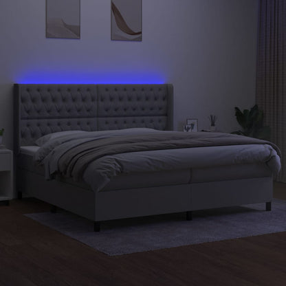 Boxspring met matras en LED stof lichtgrijs 200x200 cm 200 x 200 cm Lichtgrijs