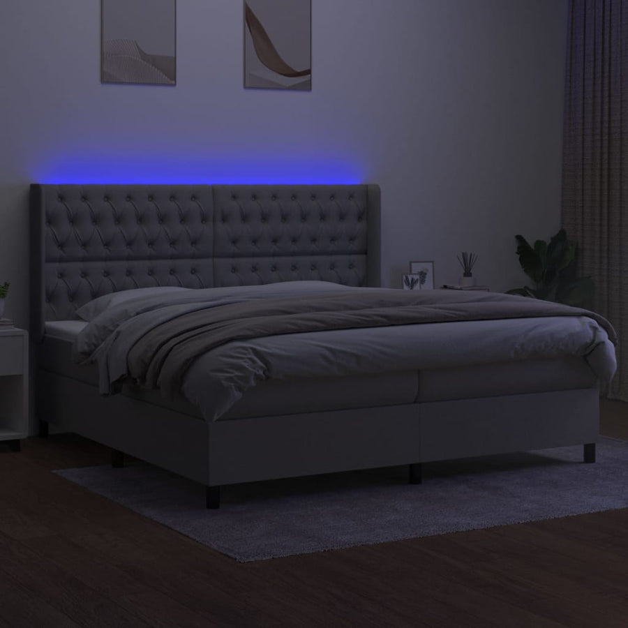 Boxspring met matras en LED stof lichtgrijs 200x200 cm 200 x 200 cm Lichtgrijs
