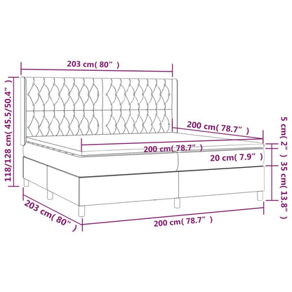 Boxspring met matras en LED stof lichtgrijs 200x200 cm 200 x 200 cm Lichtgrijs