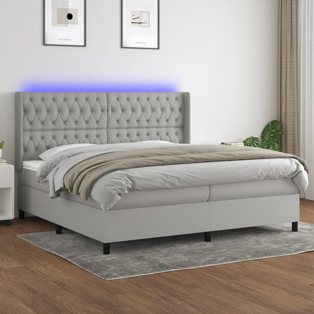 Boxspring met matras en LED stof lichtgrijs 200x200 cm 200 x 200 cm Lichtgrijs