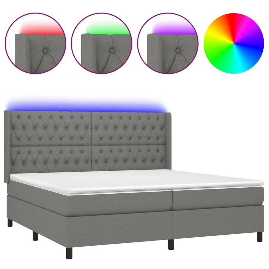 Boxspring Met Matras En Led Stof Donkergrijs 200 x 200 cm Getuft ontwerp