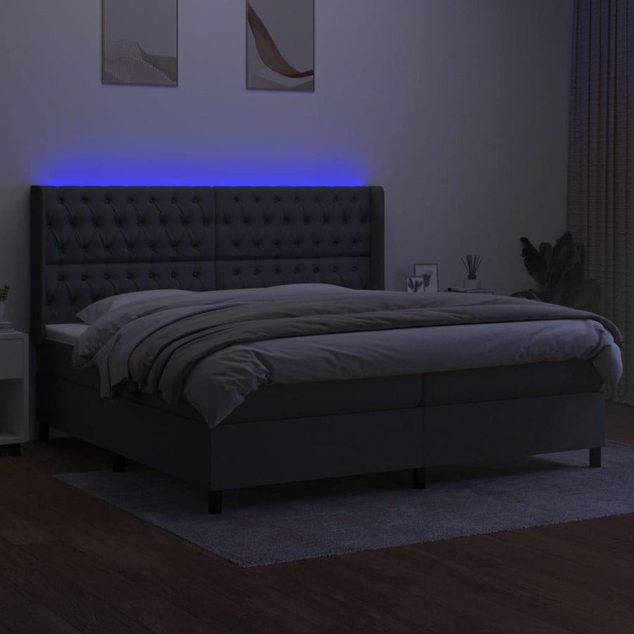 Boxspring Met Matras En Led Stof Donkergrijs 200 x 200 cm Getuft ontwerp
