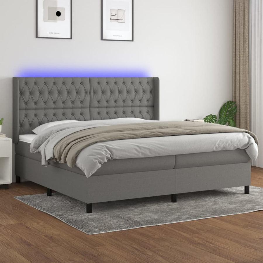 Boxspring Met Matras En Led Stof Donkergrijs 200 x 200 cm Getuft ontwerp