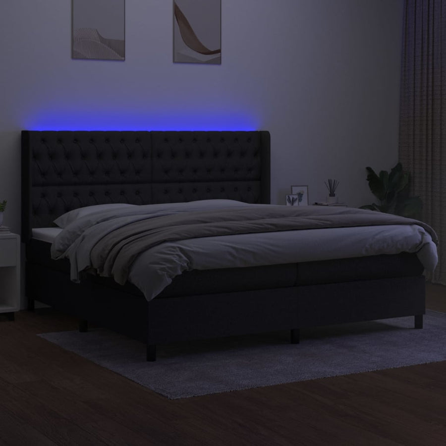 Boxspring Met Matras En Led Stof Zwart 200 x 200 cm Getuft ontwerp