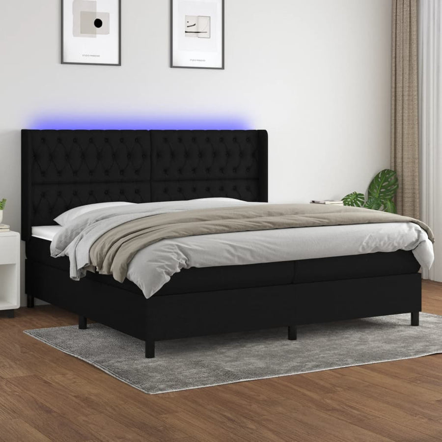 Boxspring Met Matras En Led Stof Zwart 200 x 200 cm Getuft ontwerp