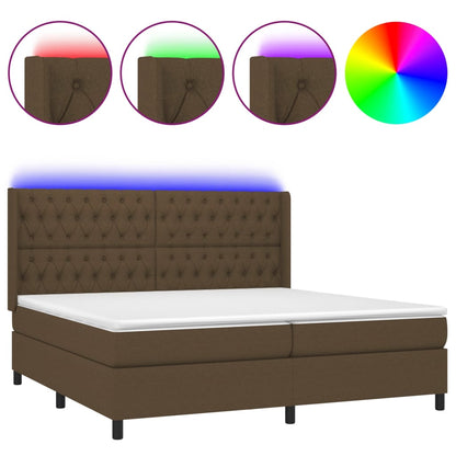 Boxspring Met Matras En Led Stof Donkerbruin 200X200 Cm 200 x 200 cm Getuft ontwerp
