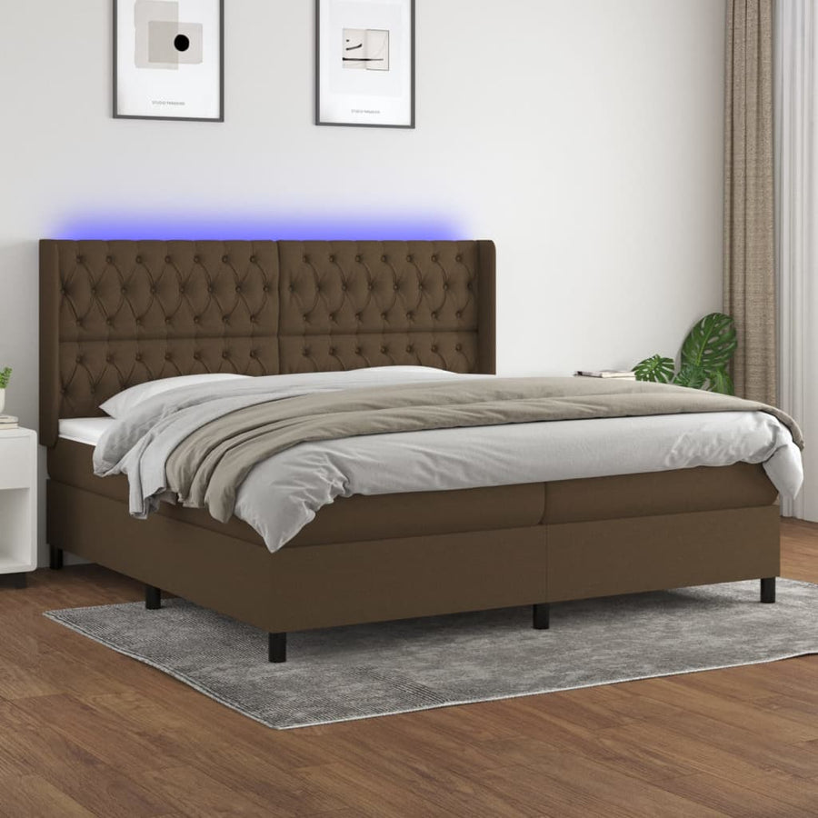 Boxspring Met Matras En Led Stof Donkerbruin 200X200 Cm 200 x 200 cm Getuft ontwerp