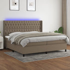 Box spring with mattress and LED fabric taupe 200x200 cm