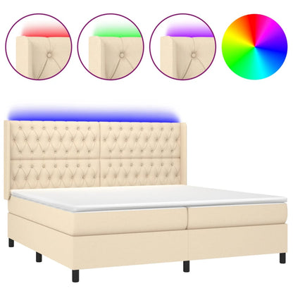 Boxspring Met Matras En Led Stof Kleurig Crème 200 x 200 cm Getuft ontwerp